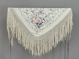 Chinese Embroidered Silk Piano Shawl