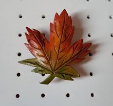 Vintage Detailed leather Maple Leaf Brooch Autumnal Colours Silver Tone Clasp. | eBay