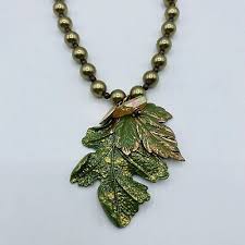 Treska Forest Collection Green Bead Leave Necklace 16” | eBay