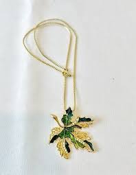 Enamel Maple Leaf Choker Necklace-Gold and Green ...