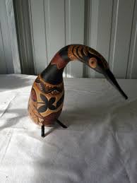 Vintage Hand Carved Wooden Andean Gourd Bird Art Figure ...