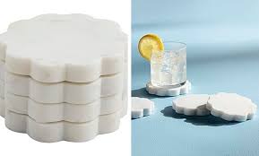 Scallop Marble Coaster Set, 4" x 4", WHITE | eBay