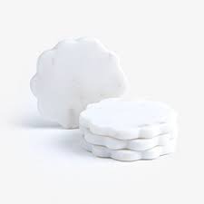 White Marble Scalloped Coasters, Set of 4 | Kirklands Home