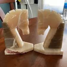 Office | Vintage Marble Alabaster Horse Head Bookends | Poshmark