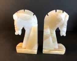 Vintage Peter Ellero & Son Marbled Onyx Horse Head Bookends - Etsy India