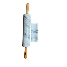 1970's Marble Rolling Pin With Stand White Gray | Chairish