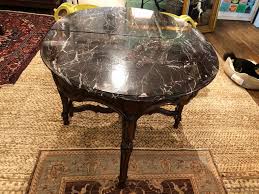 Luxury Pair of 19th Century Carved Oak and Marble Topped Demilune Tables For Sale at 1stDibs