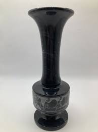 Dark Marble Vase Candle Holder With Black Etched Figural ...