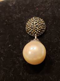 Vintage Silver Marcasite Pearl Dangle Drop Earrings - 1 Inch ...