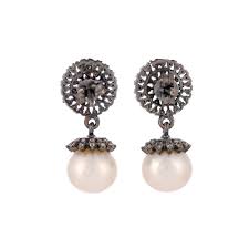 Diamond,ruby & Pearl Oxidized Sterling Silver Earring - Etsy