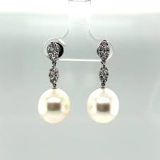 White South Sea Pearl and Diamond Dangle Earrings – Chalmers ...