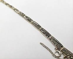 925 Sterling Silver Funky Marcasite Segmented Link Bracelet ...