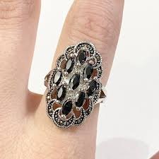 8.0 Vintage Marcasite and Mirror Marquis Filigree... | Depop