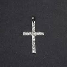VINTAGE DIAMOND CROSS PENDANT SOLID 14k WHITE GOLD CHRISTIAN CONFIRMATION GIFT