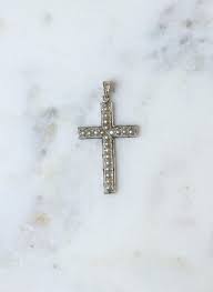 Cross Art Deco Pearl and Diamond Pendant | Galerie Pénélope