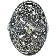 Large Ornate Marcasite & Sterling Vintage Silver Statement ...