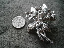 Large Vintage Sterling Silver & Marcasite Flower Brooch ...
