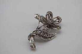 Silvertone and Marcasite Flower Brooch Pin - Gift Idea - Etsy