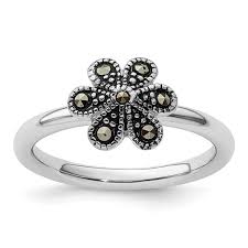 Sterling Silver Stackable Expressions Marcasite Flower Ring ...