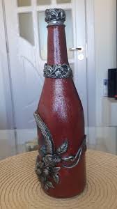 Handcrafted Wine Bottle Decorated With Decoupage and Air Dry ...
