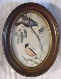 OVAL ART TWO BIRDS ON A BRANCH GLASS SMALL 9 INCH WALL HUNG ...