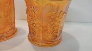 Northwood Marigold Amber Carnival Glass Mugs Cups Singing Birds Flowers | eBay