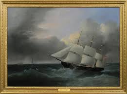 Joseph Heard - 19th Century marine oil painting of a barque sailing off Eddystone Lighthouse For Sale at 1stDibs