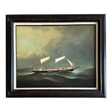 Vintage Ship Seascape Oil Painting in Frame | Chairish