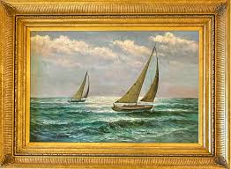 Sailboats, Seascape Original Oil Painting by Matt Thomas | Chairish