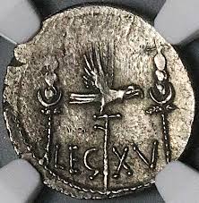 32 BC NGC AU Marc Antony Denarius Legion XV Roman ...