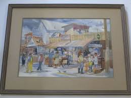 Vintage Painting American Regionalism Market Street Scene Wpa Style Listed Art | eBay