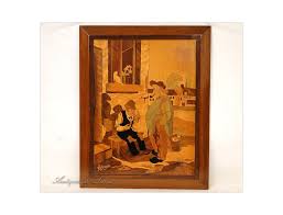 Marquetry panel, Rosenau, Men of a Corsican Village, 20th