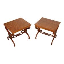Mid 20th Century Neoclassical Style Burlwood Medallion Side Tables - A Pair | Chairish