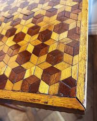 AMERICAN TRAMP ART MAHOGANY AND OAK INLAID WOOD TABLE – Philip Stites Antiques