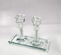 Pair of Candlestick Holders – Crystal, With Tray – Breslev