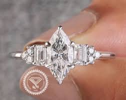 IGI Certified Marquise Cut Lab Grown Diamond Engagement Ring, Side Emerald & Round Cut Diamond, 0.8 to 2CT Lab Diamond Proposal Diamond Ring - Etsy