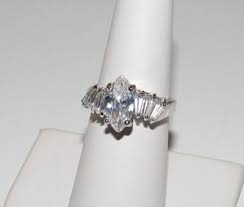 18K GE Clear Cubic Zirconia Marquise Keystone Baguette Ring Silver Tone Size | eBay
