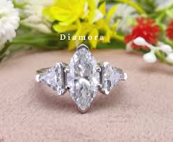 3 Stone Engagement Ring, Marquise and Triangle Three ...