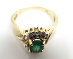 Vintage 14K Yellow Gold Emerald Diamond Halo Ring, Size 7 ...