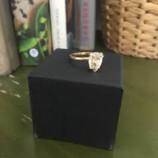 Teardrop gold ring with white quartz stone. Yellow... | Depop