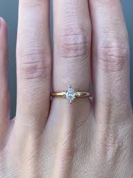 Vintage Solid 14k Yellow Gold Diamond Marquis Engagement ...