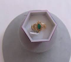 Vintage 1980's Marquise Emerald Diamond Ring 14K Size 7 NWT #54 | eBay