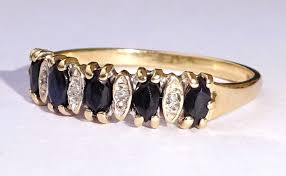 9ct Gold Marquise Sapphire & Diamond Half Eternity Ring ...