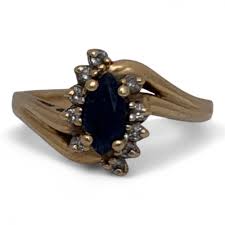 Sold at Auction: 14k Yellow Gold Diamond & Sapphire Ring