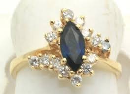 1.00 Carat Diamond & Sapphire Marquise Ring 14k Gold New In Box | eBay