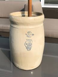 Antique White Hall 3 Gallon Stoneware Butter Churn w ...