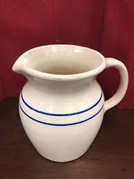 6” Casey Pottery Marshall Texas Water Pitcher Double Blue Bands Handmade USA VTG | eBay