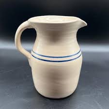 Vintage - Marshall Pottery (marshall, Tx) Double Blue Stripe 1.5 QT Pitcher (master Potter - E. J. Humphries) - Etsy