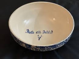12" Vintage Stoneware Popcorn Bowl ~ “That's All Folks ...