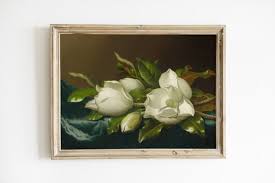 Vintage Magnolia Blossoms Still Life Painting Print: Moody ...